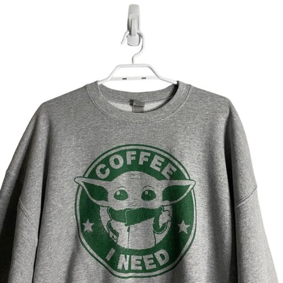 Gildan Women's Gray Crewneck Graphic Print "Coffee I Need" Sweatshirt - Picture 2 of 6